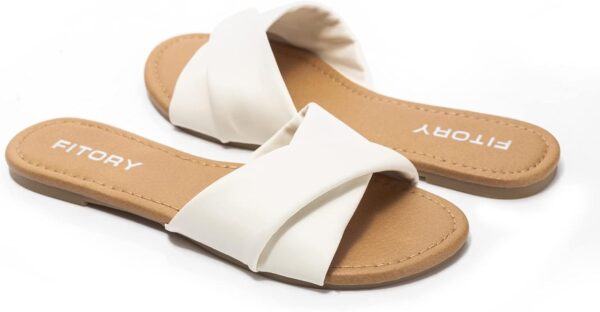 FITORY Women's Flat Sandals Fashion Slides With Soft Leather - Image 3
