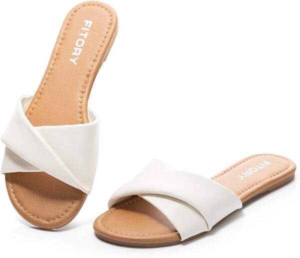 FITORY Women's Flat Sandals Fashion Slides With Soft Leather