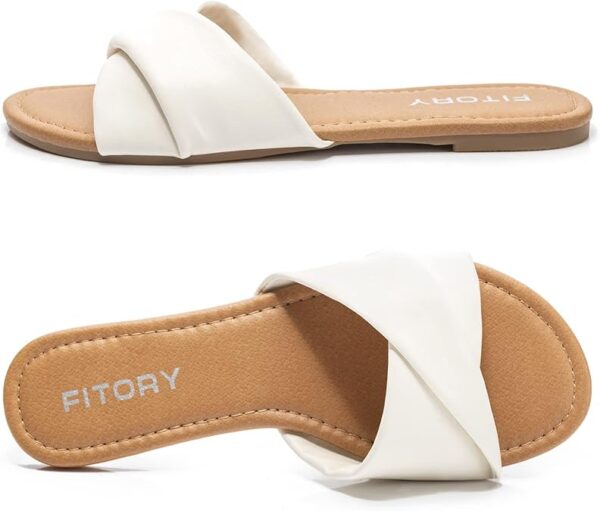 FITORY Women's Flat Sandals Fashion Slides With Soft Leather - Image 5
