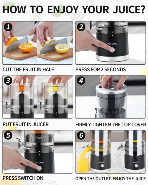 Citrus Juicer Machines Rechargeable - Portable Juicer with USB and Cleaning Brush for Orange, Lemon, Grapefruit - Image 2