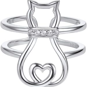 SILVERCUTE Women Cat Ring 925 Sterling Silver 18K Gold Plated Cat