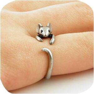 ZDIFDIC Cute Mouse Ring 925 Sterling Silver Cubic Zirconia Open Forefinger Ring Adjustable
