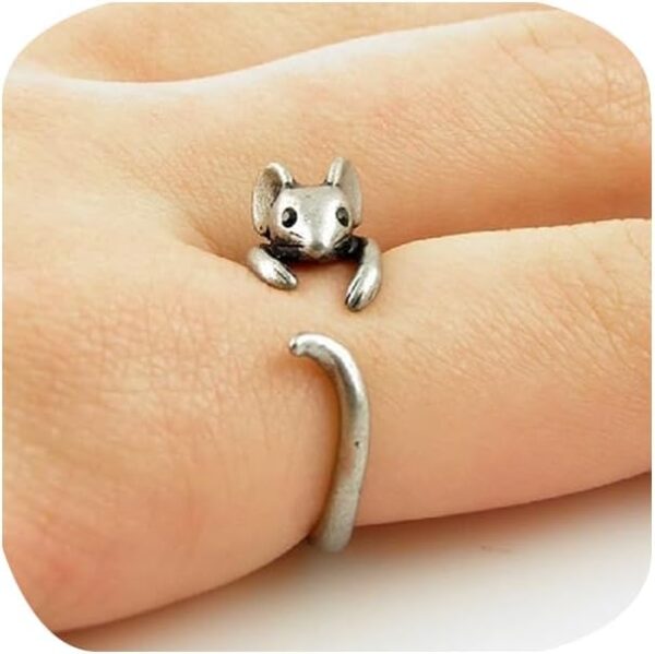 ZDIFDIC Cute Mouse Ring 925 Sterling Silver Cubic Zirconia Open Forefinger Ring Adjustable