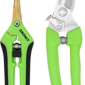 Pruning Shears & Gardening Scissors Set - 7" Titanium Coated Sharp Garden Clippers,