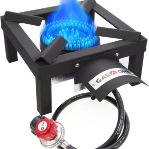 GasOne High Pressure Single Propane Burner - Outdoor Cooking with Heat Shield and Guard