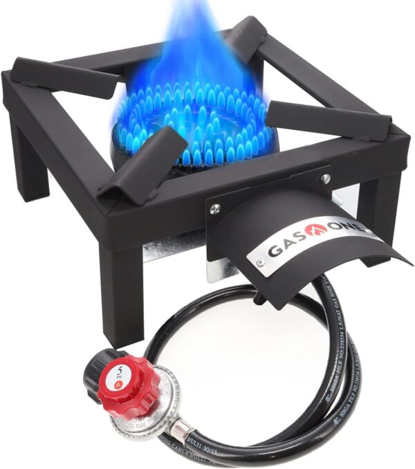 GasOne High Pressure Single Propane Burner - Outdoor Cooking with Heat Shield and Guard