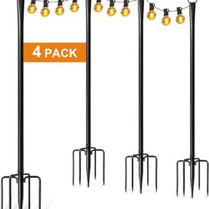 4 Pack 10Ft String Light Poles for Outside, Thickened Metal Lights Hanger Pole Outdoor with Fork, Lighting Hanging