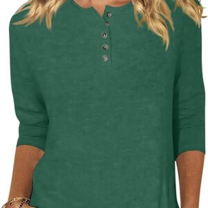 EADINVE Womens Crew Neck 3/4 Sleeve Tops Basic Button T-Shirts