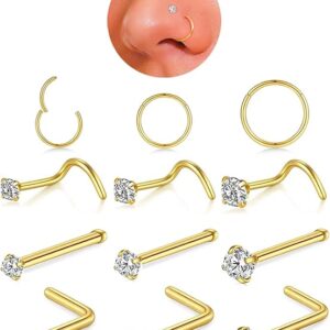 18g Nose Rings Hoop and 20g Nose Studs Sets for Women Men
