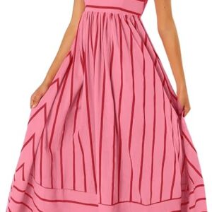 chouyatou Women's Striped Back Smocked Maxi Dress Sexy Spaghetti Strap