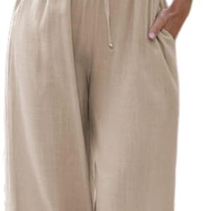 Faleave Women's Cotton Linen Summer Palazzo Pants Flowy Wide Leg Beach Trousers with Pockets
