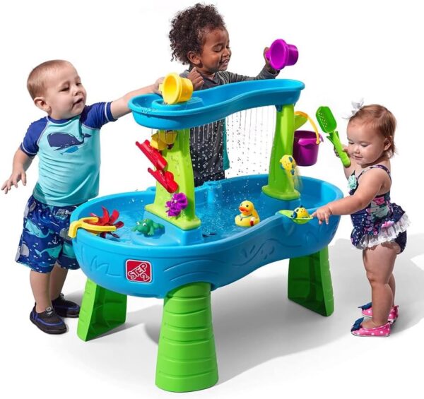 Step2 Rain Showers Splash Pond Toddler Water Table, Kids Water and Sand Activity Sensory Playset,