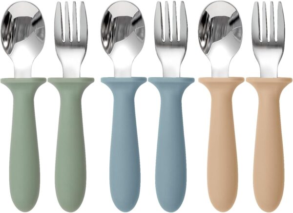 Toddler Utensils, 6 Pack kids Silverware Set with Silicone Handle,