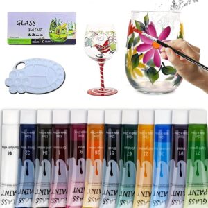 Glass Paints for Glass Painting, 12 Color Stained Ceramic Paints Set(0.42 fl.oz),