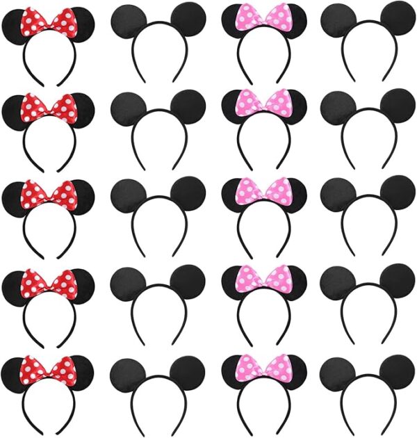 20 PCS Mouse Ears Headbands for Birthday Party Theme Park Costume Play