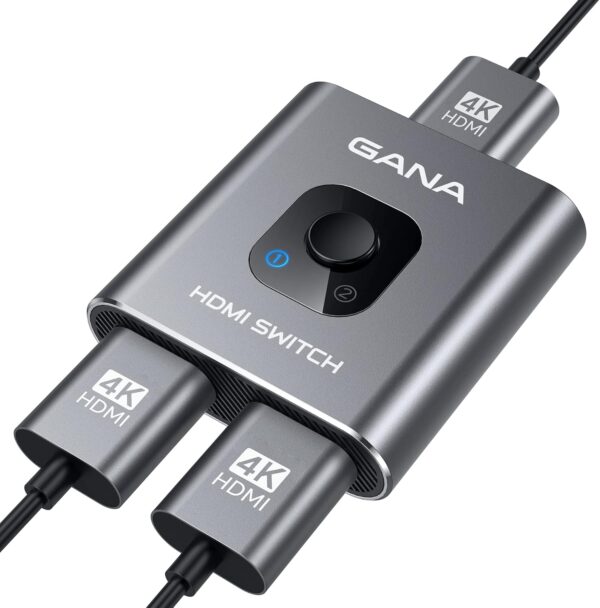 HDMI Switch 4k@60hz Splitter, GANA Aluminum Bidirectional HDMI Switcher 2 in 1 Out,