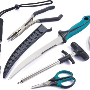 KNINE OUTDOORS 6PCS Fishing Tool Kit, Fishing Pliers, Fish Fillet Knife, Fishing Gripper,