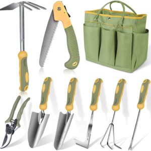 Garden Tool Set, WisaKey 9 Piece Stainless Steel Heavy Duty Green Gardening Tools