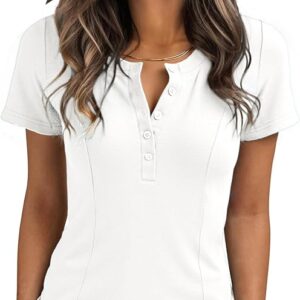 Glamaker Women Summer Henley Top Short Sleeve