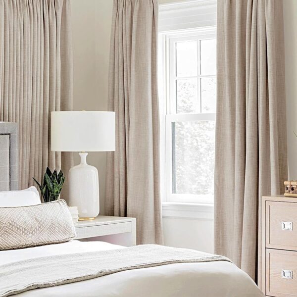 MIULEE 100% Blackout Linen Textured Curtains for Bedroom Solid Thermal Insulated Natural Beige Grommet Room Darkening Curtains - Image 2