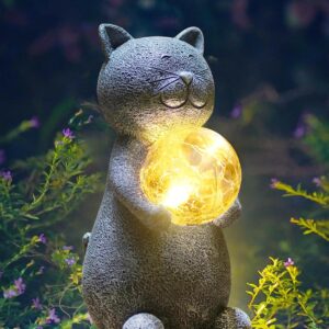 Solar Cat Statue - Garden Decor with LED Lights,