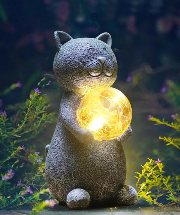 Solar Cat Statue - Garden Decor with LED Lights,