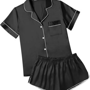 Ekouaer Womens Silk Satin Pajamas Short Sleeve Sleepwear