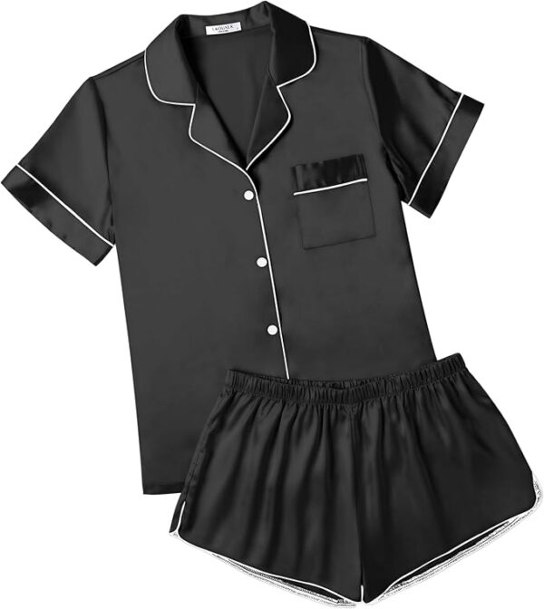 Ekouaer Womens Silk Satin Pajamas Short Sleeve Sleepwear