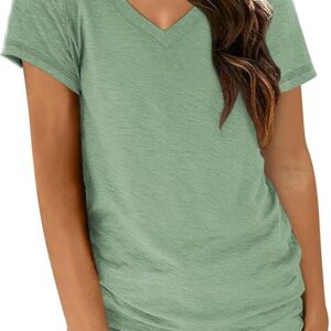 AUTOMET T-Shirts Short Sleeve V Neck Tees Tops for Women Fashion