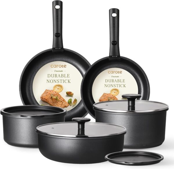 CAROTE Pots and Pans Set Non Stick, Cookware Set Detachable Handle,
