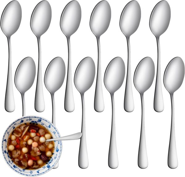 12 Pcs Teaspoons Set, Food-Grade Stainless Steel Spoons Silverware, Cutlery Tea Spoons, Durable Dessert Spoons,