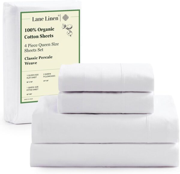 LANE LINEN Eco Friendly 100% Organic Cotton Queen Sheet Set, Soft & Comfy Fully Elasticized 15"