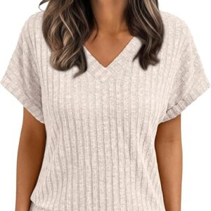 AUTOMET Women Tops Summer Sweaters Short Sleeve V Neck Shirts 2025