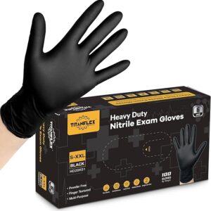 TitanFlex Disposable Nitrile Exam Gloves, 6-mil, Black, Heavy Duty Disposable Gloves,