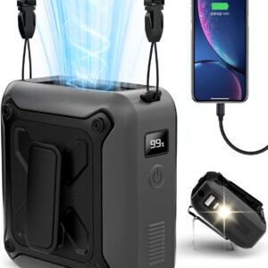 Portable Waist Fan Clip on Belt Under Shirt w/LED Display & Flashlight, 8000mAh Battery Powered,