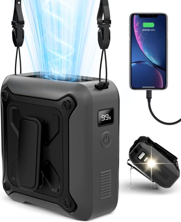 Portable Waist Fan Clip on Belt Under Shirt w/LED Display & Flashlight, 8000mAh Battery Powered,