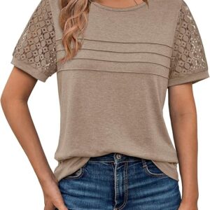 AUTOMET Women's Short Sleeve Shirts Dressy Lace Summer Tops 2025