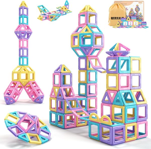 Toddler Girl Toys, Magnetic Tiles Basic Set, Birthday Gifts Ideas for Girls Age 3-5, Magnetic Building Blocks,