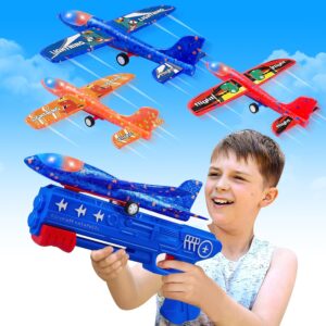 3 Pack Airplane Launcher Toys, 2 Flight Modes LED Foam Glider Catapult Plane,
