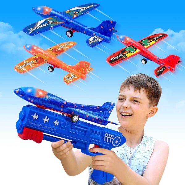 3 Pack Airplane Launcher Toys, 2 Flight Modes LED Foam Glider Catapult Plane,