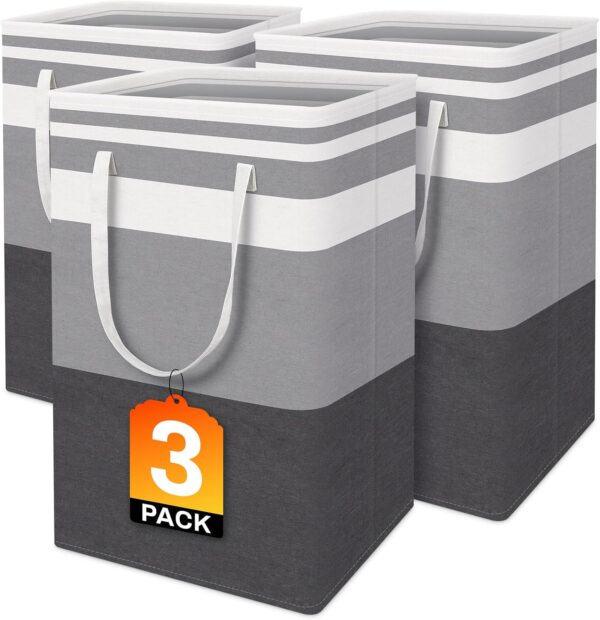 BlissTotes 3-Pack Laundry Basket, Freestanding＆Waterproof Laundry Hamper,