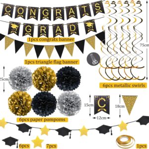 Graduation Decorations for 2025, Congrats Grad Banner and Star Cap Garland, Pennant Banner,