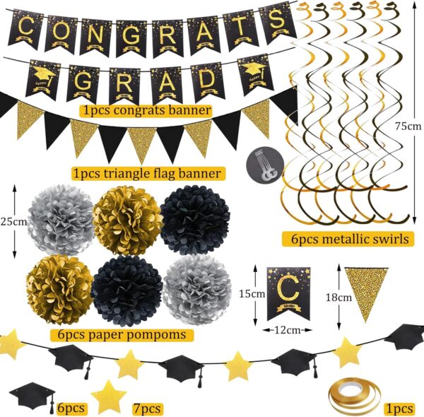 Graduation Decorations for 2025, Congrats Grad Banner and Star Cap Garland, Pennant Banner,