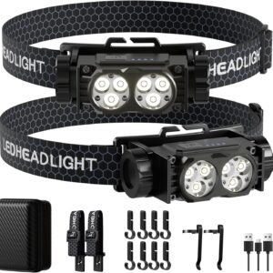 Headlamp Rechargeable 2PCS, 4500 Lumen Ultra-Light Bright LED Rechargeable Headlight
