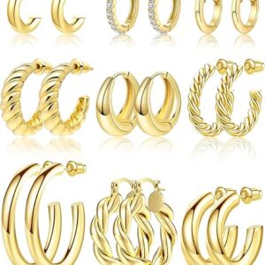 Adoyi 9 Pairs Gold Hoop Earrings Set for Womens Twisted Huggie Hoops Earrings