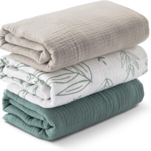 Muslin Swaddle Blankets for Newborn, 3 Pack Breathable Soft Receiving Blanket, Large 38 x 40 inches