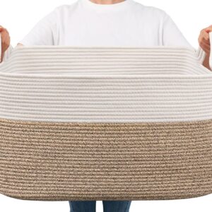 Goodpick Large Woven Blanket Basket, 21.6" x 14.9" x 11.8" Storage Baskets for Organizing