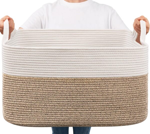 Goodpick Large Woven Blanket Basket, 21.6" x 14.9" x 11.8" Storage Baskets for Organizing
