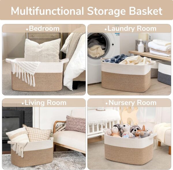 Goodpick Large Woven Blanket Basket, 21.6" x 14.9" x 11.8" Storage Baskets for Organizing - Image 2