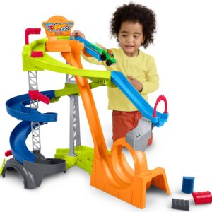 Fisher-Price Little People Toddler Toy Hot Wheels Spiral Stunt Speedway Race Track Playset